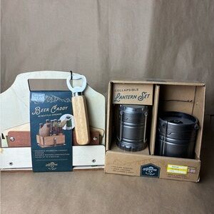Beer Caddy with Bottle Opener and Collapsible Lantern Set